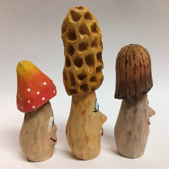 Hand Carved Wooden Mushroom Trio - Picture 3 of 4